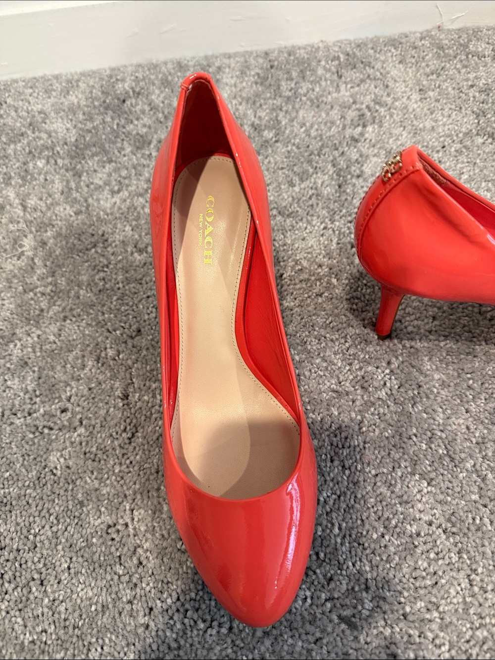 Coach Red Patent Pointed-Toe Mid Heel Pumps